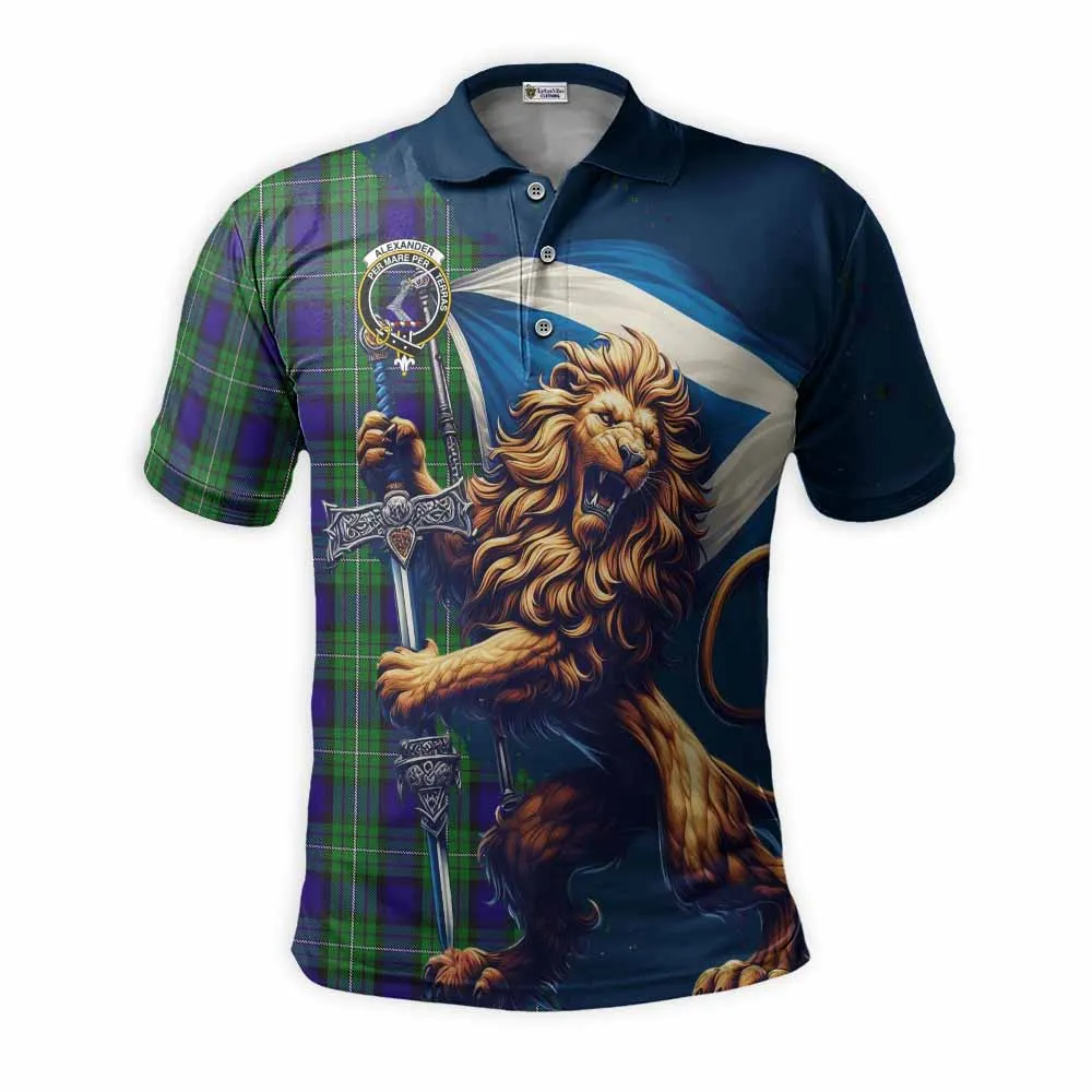 Alexander Tartan Family Crest Men's Polo Shirt with Scottish Majestic Lion