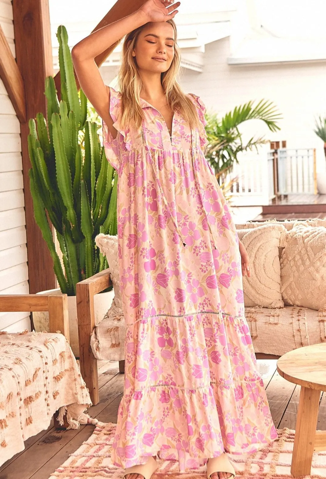 Angelique Maxi Dress - Pink/Beige