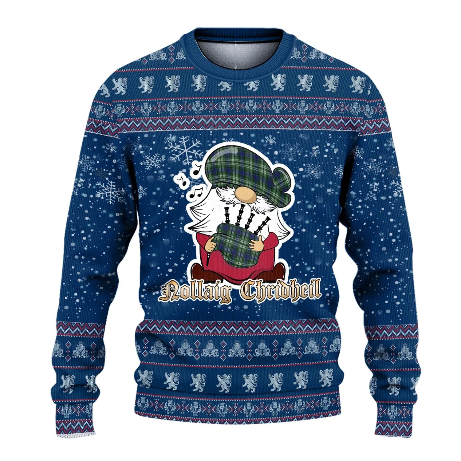 Blyth Clan Christmas Family Ugly Sweater with Funny Gnome Playing Bagpipes