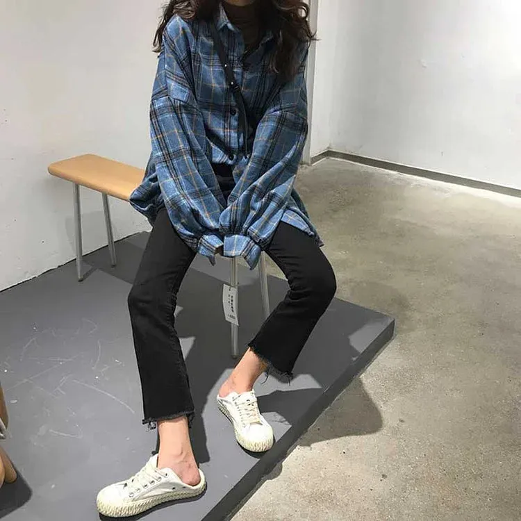 Casual Plaid Loose Button Sweatshirt Coat