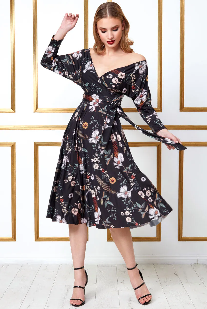 City Goddess Long Sleeve Skater Style Midi Dress