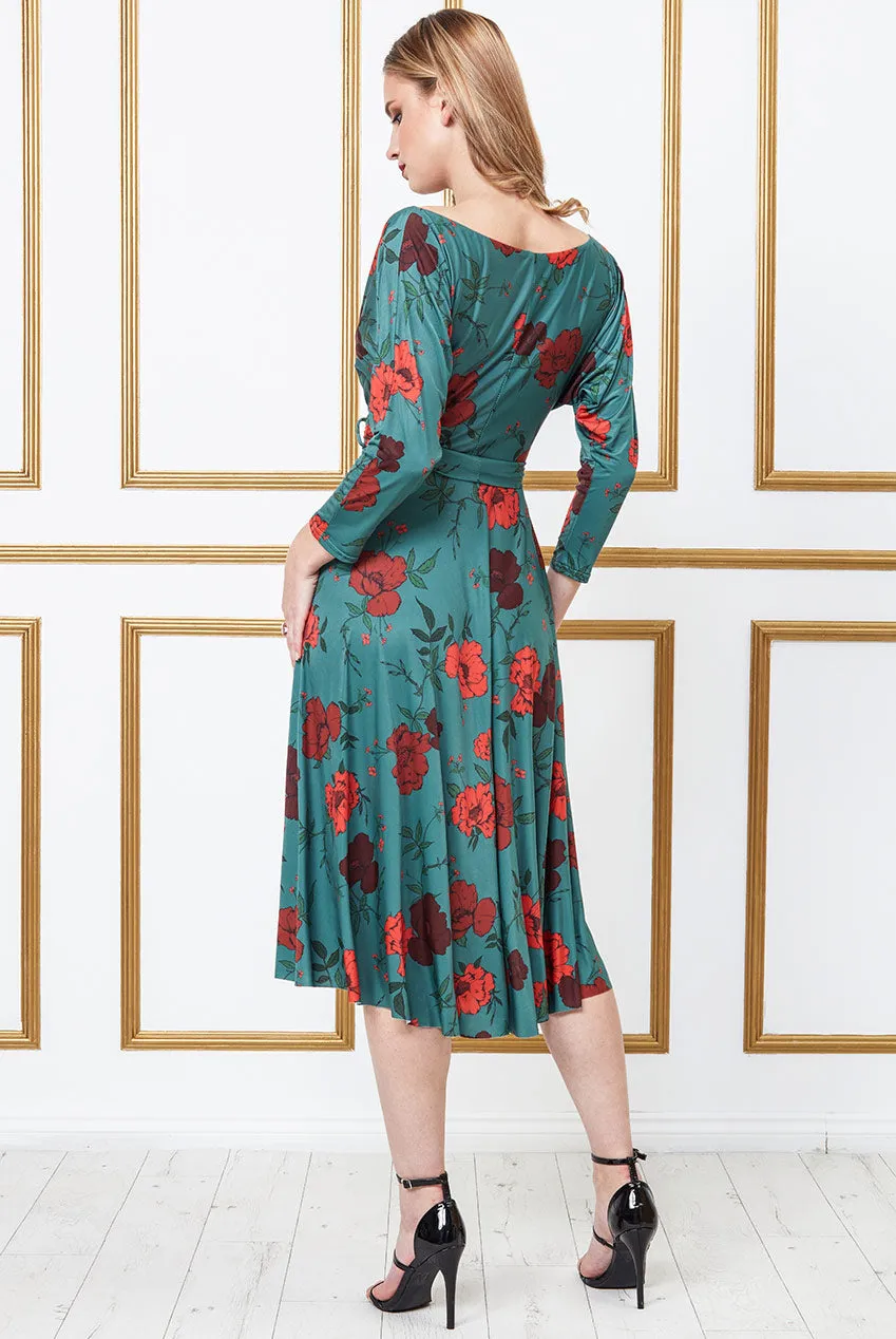 City Goddess Long Sleeve Skater Style Midi Dress