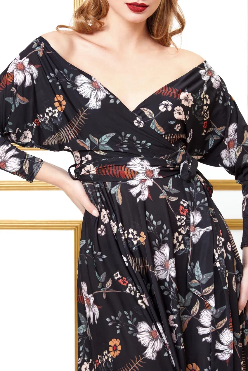 City Goddess Long Sleeve Skater Style Midi Dress