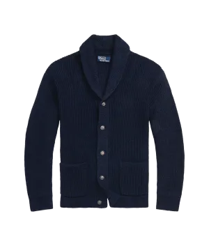 Distressed Linen-cotton Shawl Cardigan - Navy