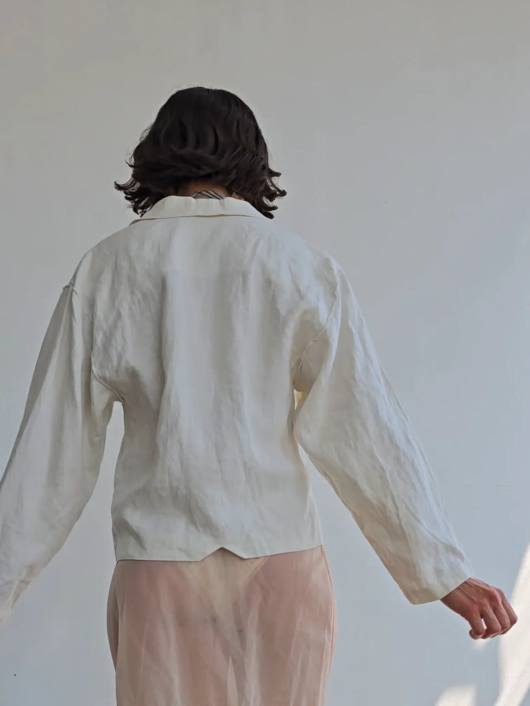 Eggshell Stitched Linen Jacket (M)