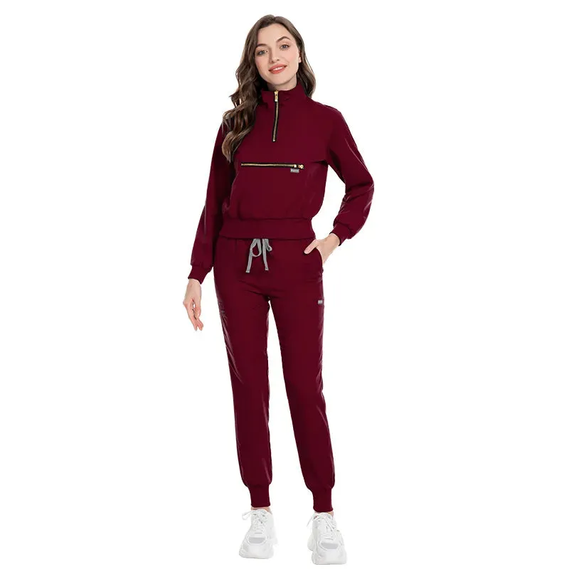 Eithexu Women's Two Piece Pants and Tops Factory Nurse Long Sleeve Scrub Stretch Suit Sets Scrub Jacket for Women