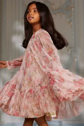 Floral Wreath Long Sleeve Kids Dress