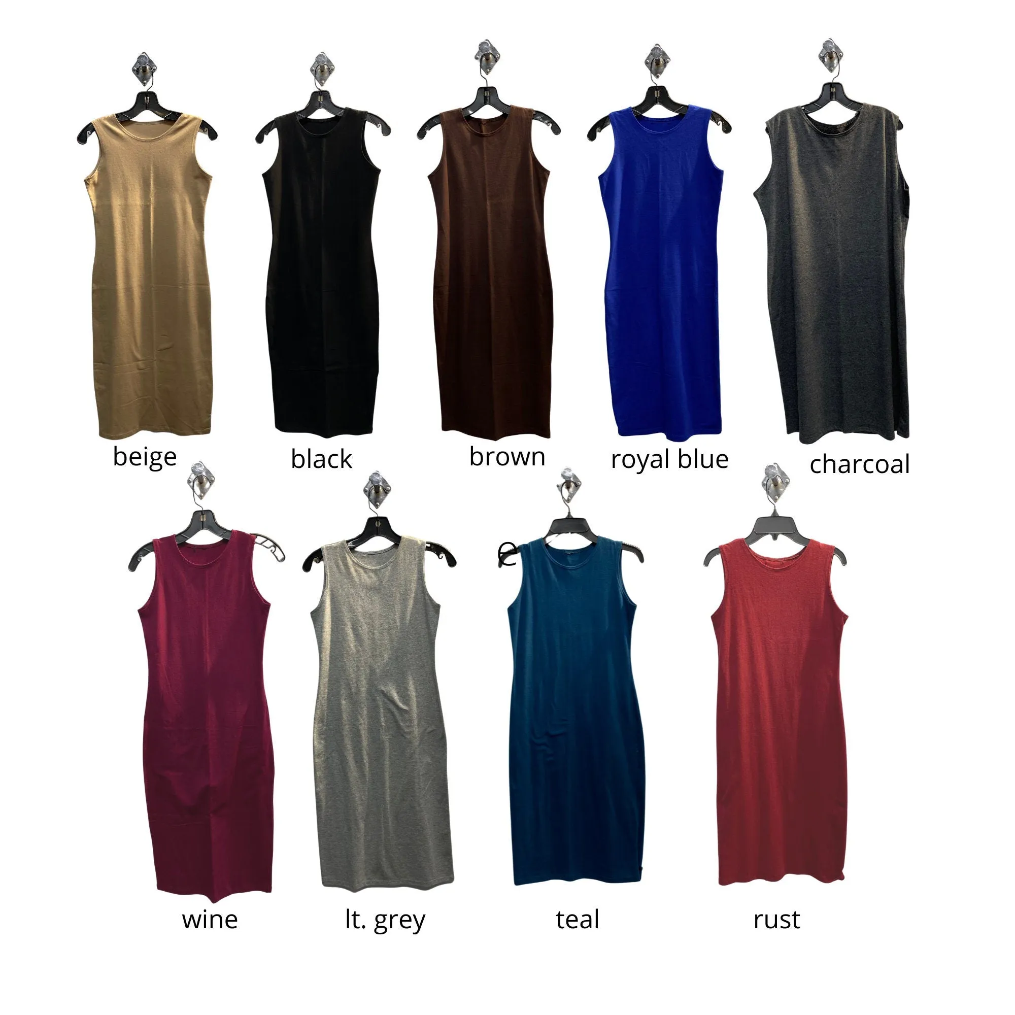 Grey Stretch Cotton Jersey Bodycon Sleeveless Dress, Midi Tank Dress, Cocktail Dress, Layering Dress, Tznius, Sheath, Black Dress, Plus Size