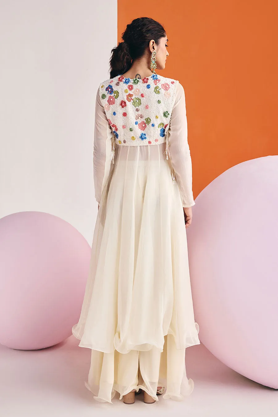 Ivory Anarkali & Pant With Embroidered Jacket Set
