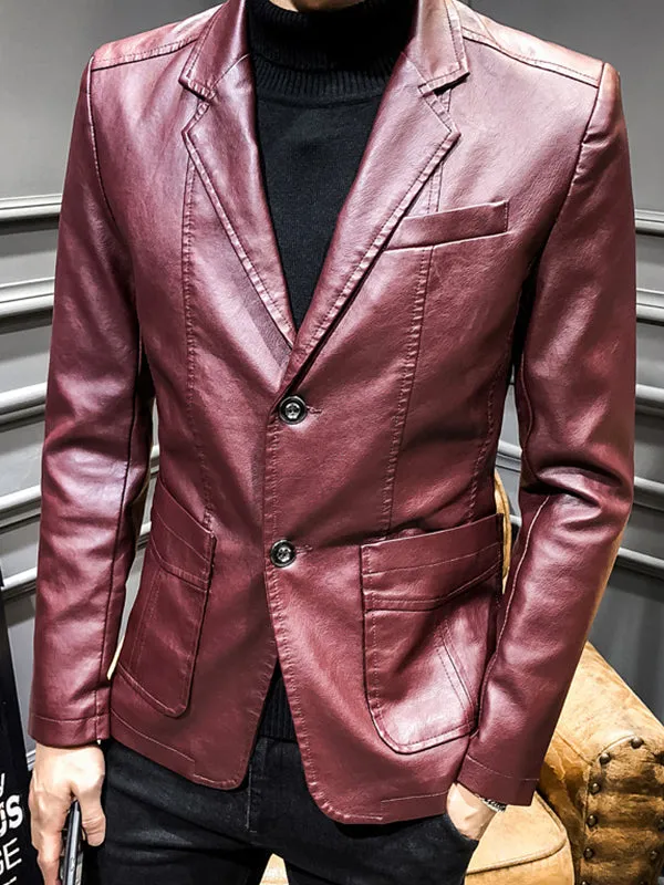 Men's Fashion Slim Fit PU Leather Suit Jacket