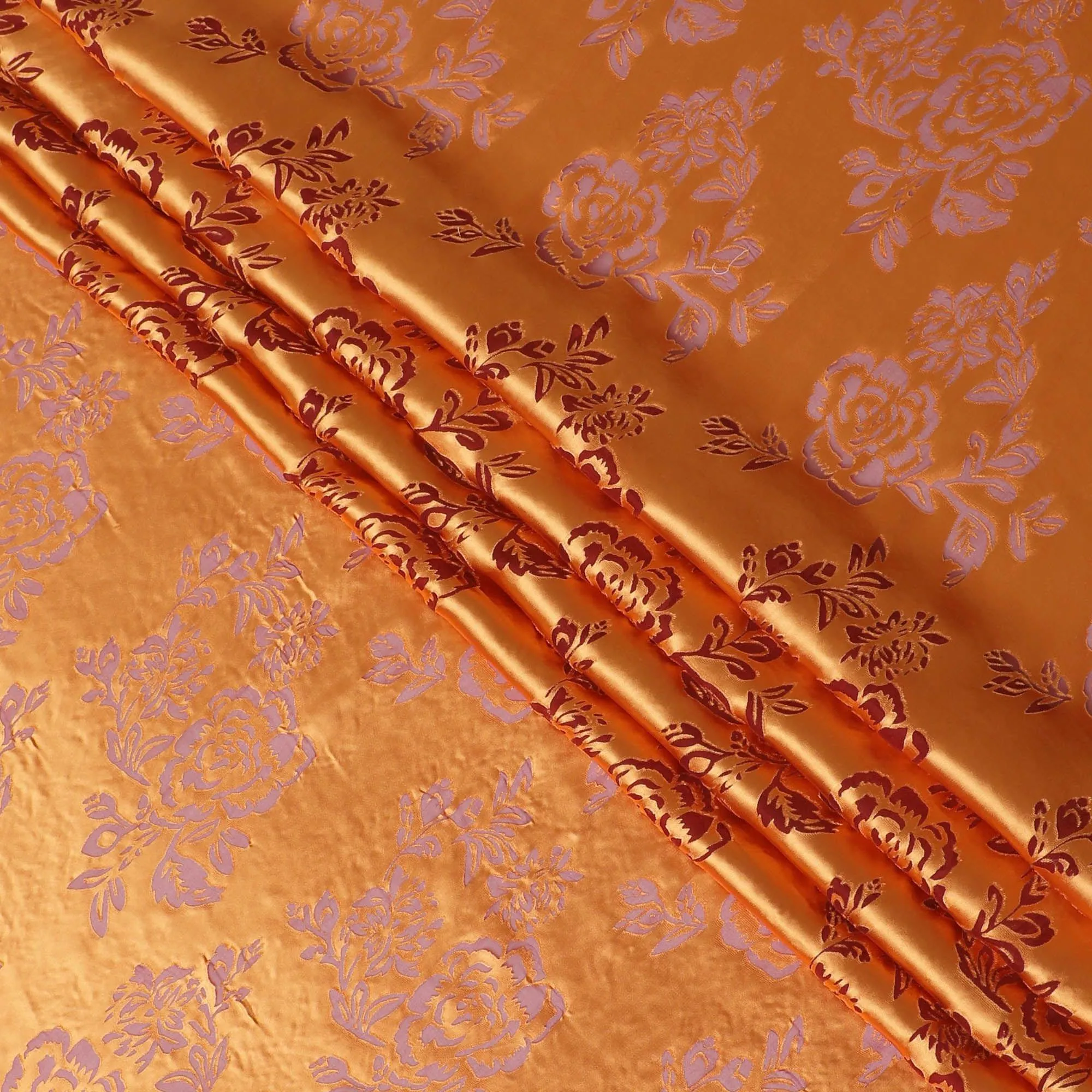Mustard orange premium pure burnout silk chiffon fabric in floral design-D13107