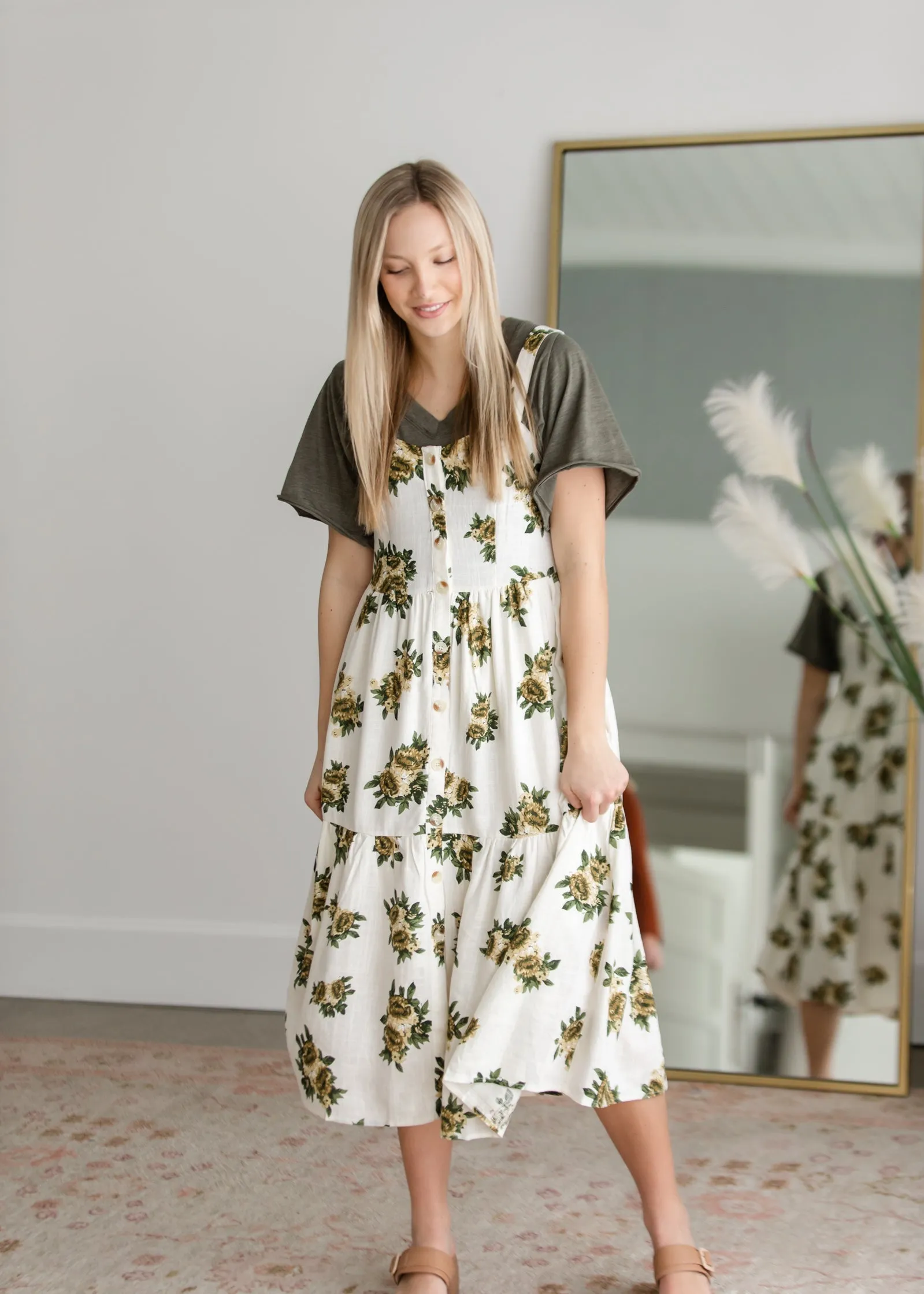 Overall Button Down Print Dress - FINAL SALE