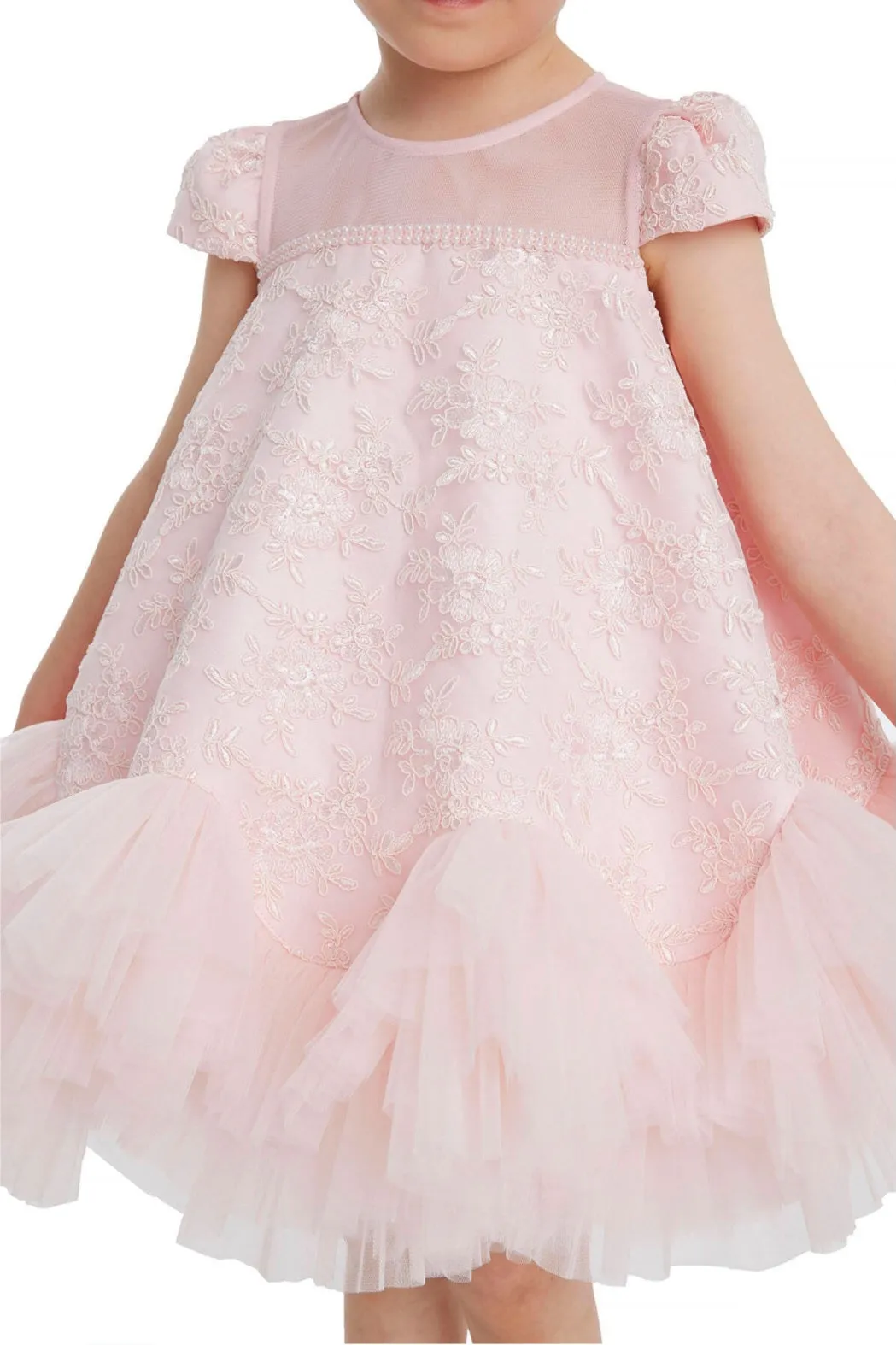Powder A-line Lace Girls Dress