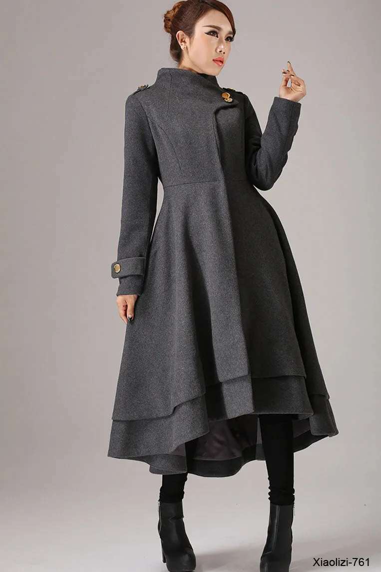 Vintage inspired Asymmetrical long Wool Coat 1112#