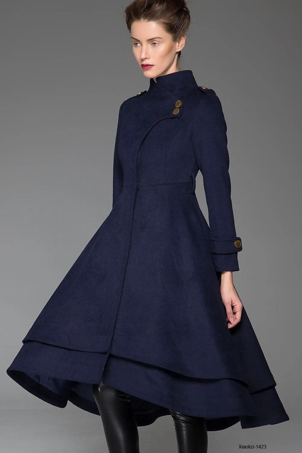 Vintage inspired Asymmetrical long Wool Coat 1112#