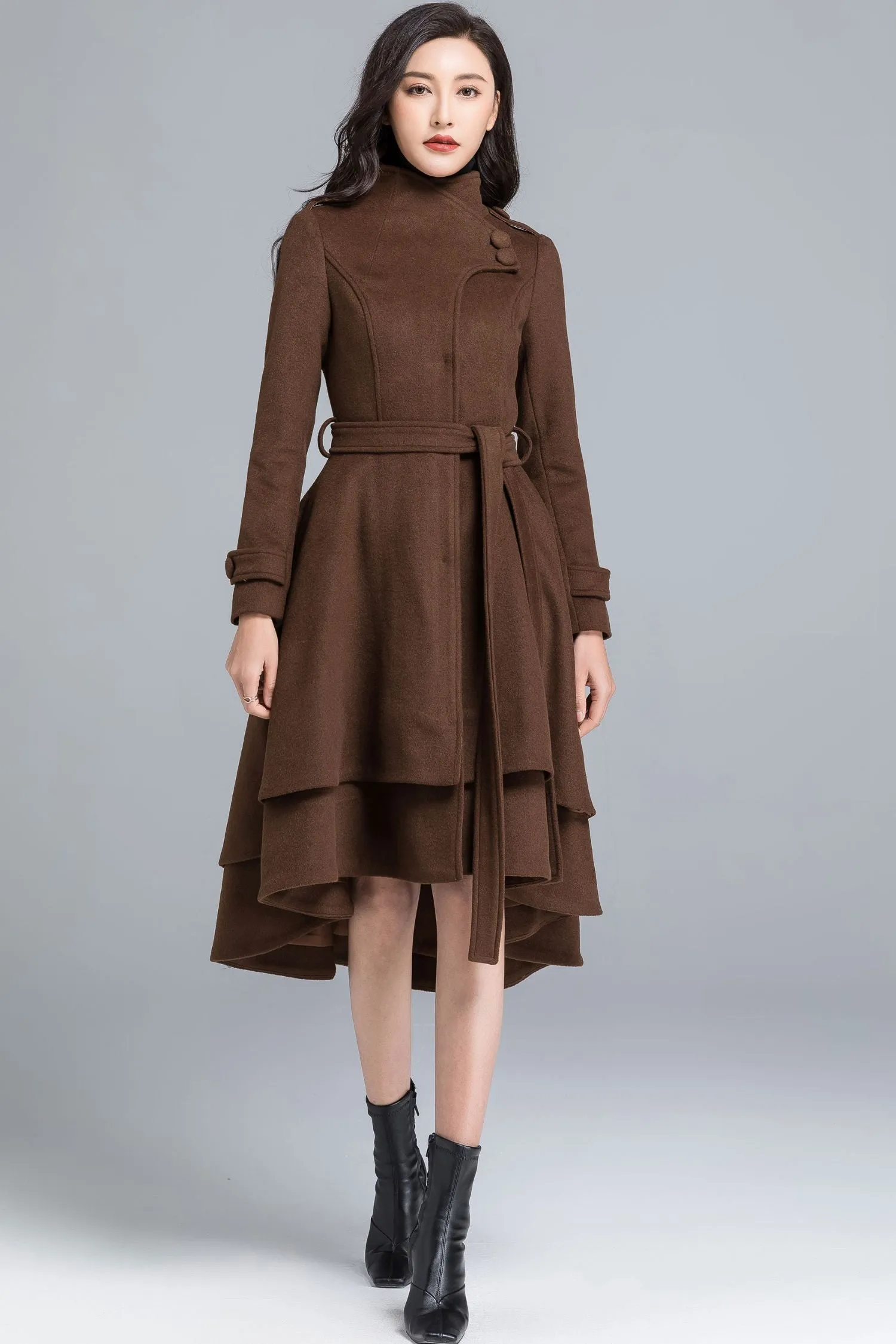 Vintage inspired Asymmetrical long Wool Coat 2491