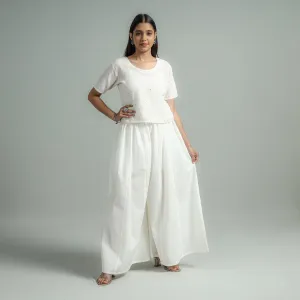 White - Plain Dyed Cotton Flared Palazzo